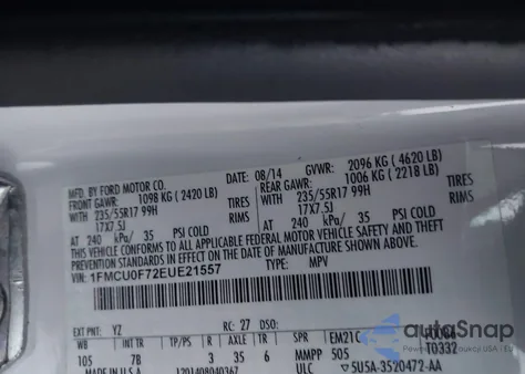 2014 Ford Escape S from USA, damaged, VIN 1FMCU0F72EUE21557